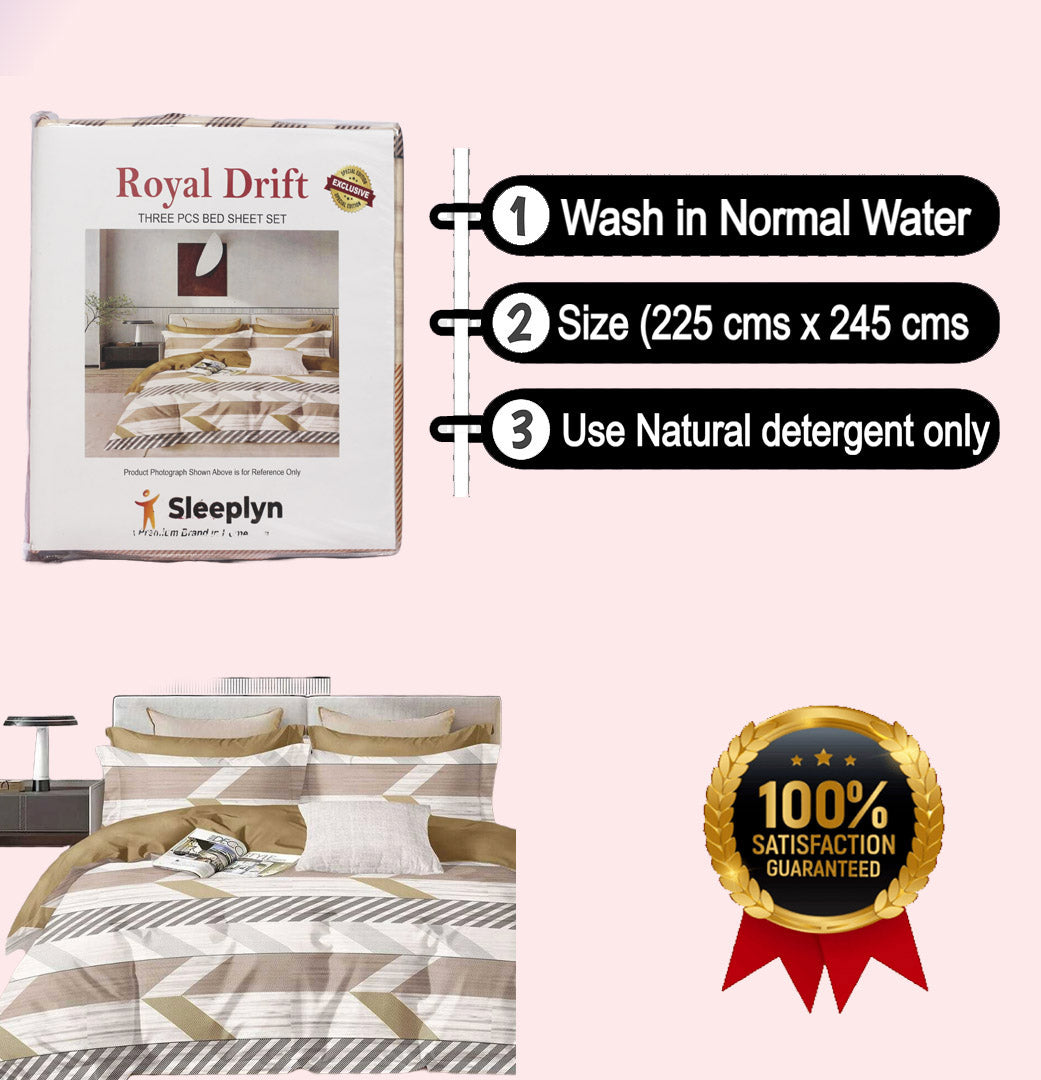 250 TC Sleeplyn : New Launch Cotton Comfort Printed Bedsheet (225 X 245 ) 1 Bedsheet + 2 Pillow cover