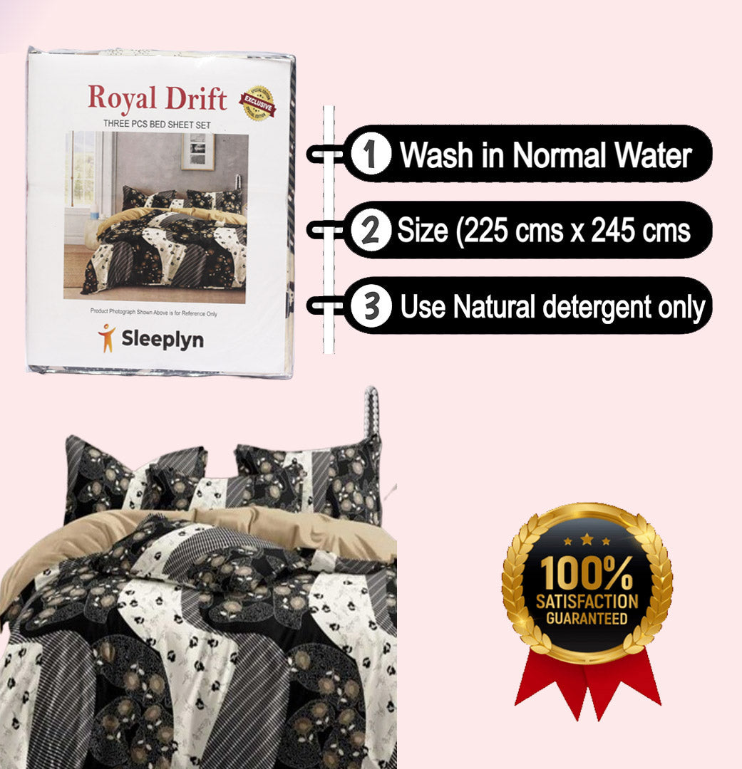 250 TC Sleeplyn : New Launch Cotton Comfort Printed Bedsheet (225 X 245 ) 1 Bedsheet + 2 Pillow cover