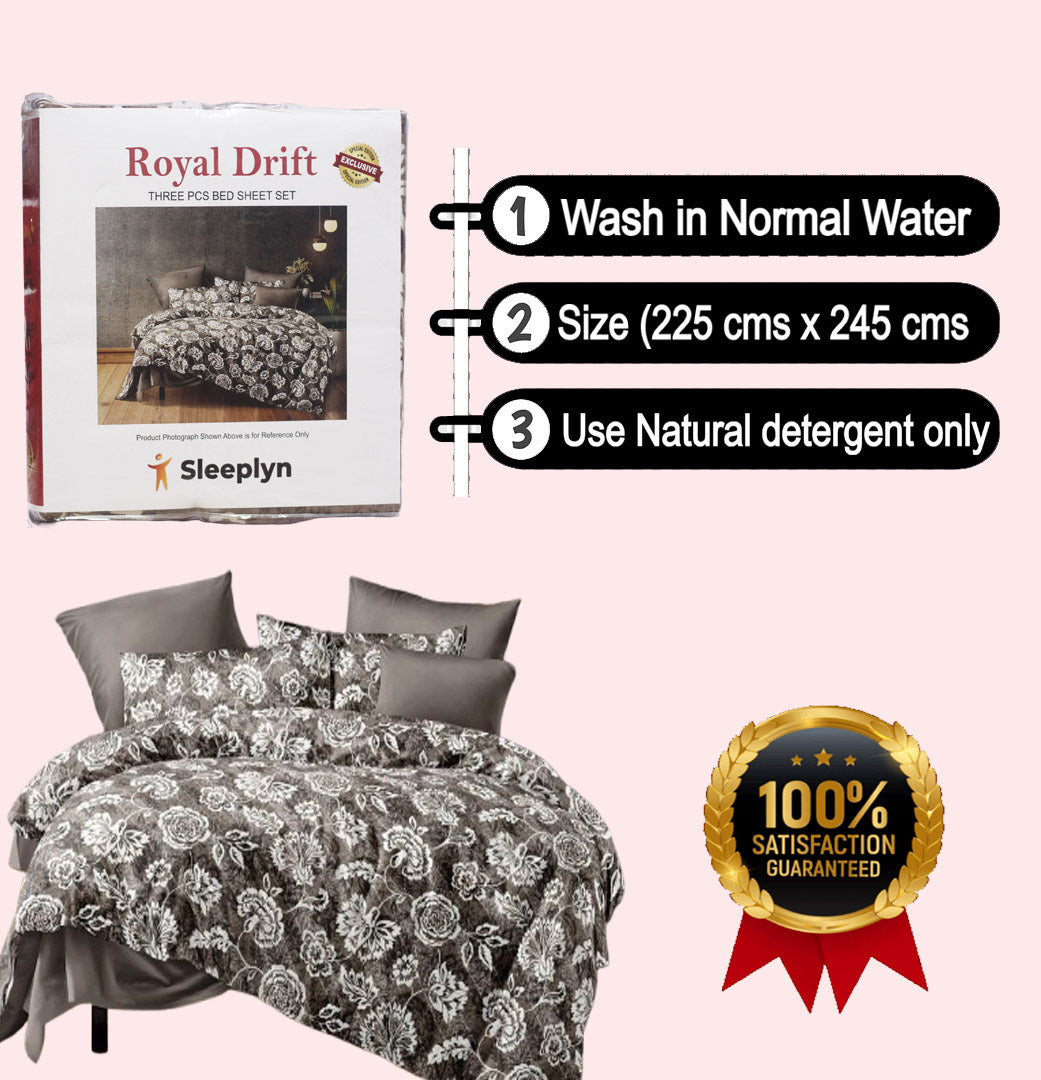 250 TC Sleeplyn : New Launch Cotton Comfort Printed Bedsheet (225 X 245 ) 1 Bedsheet + 2 Pillow cover