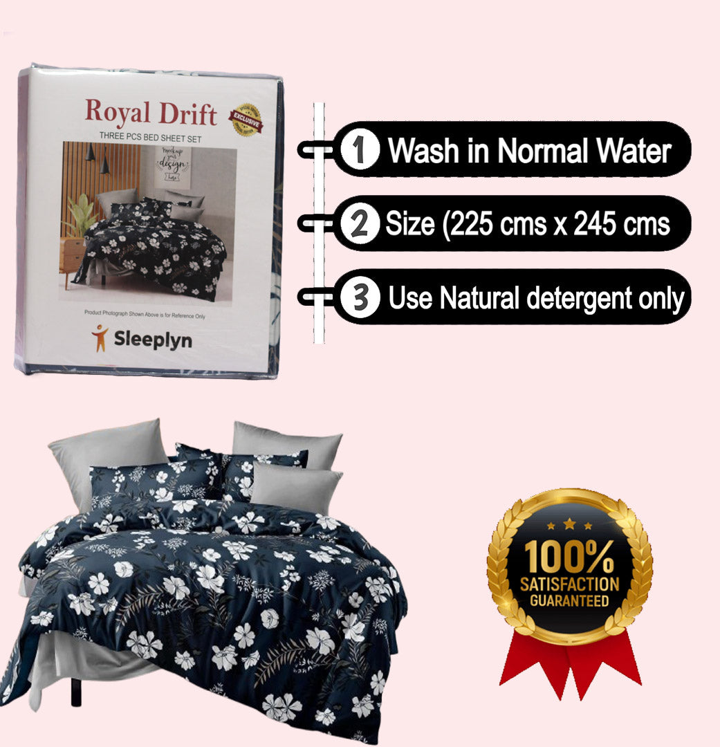 250 TC Sleeplyn : New Launch Cotton Comfort Printed Bedsheet (225 X 245 ) 1 Bedsheet + 2 Pillow cover